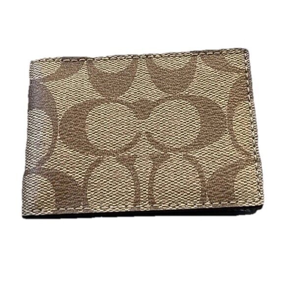 COACH Bi-fold Slim Card Case Signature Canvas Brown & Blue Insert For Wallet - Picture 1 of 14